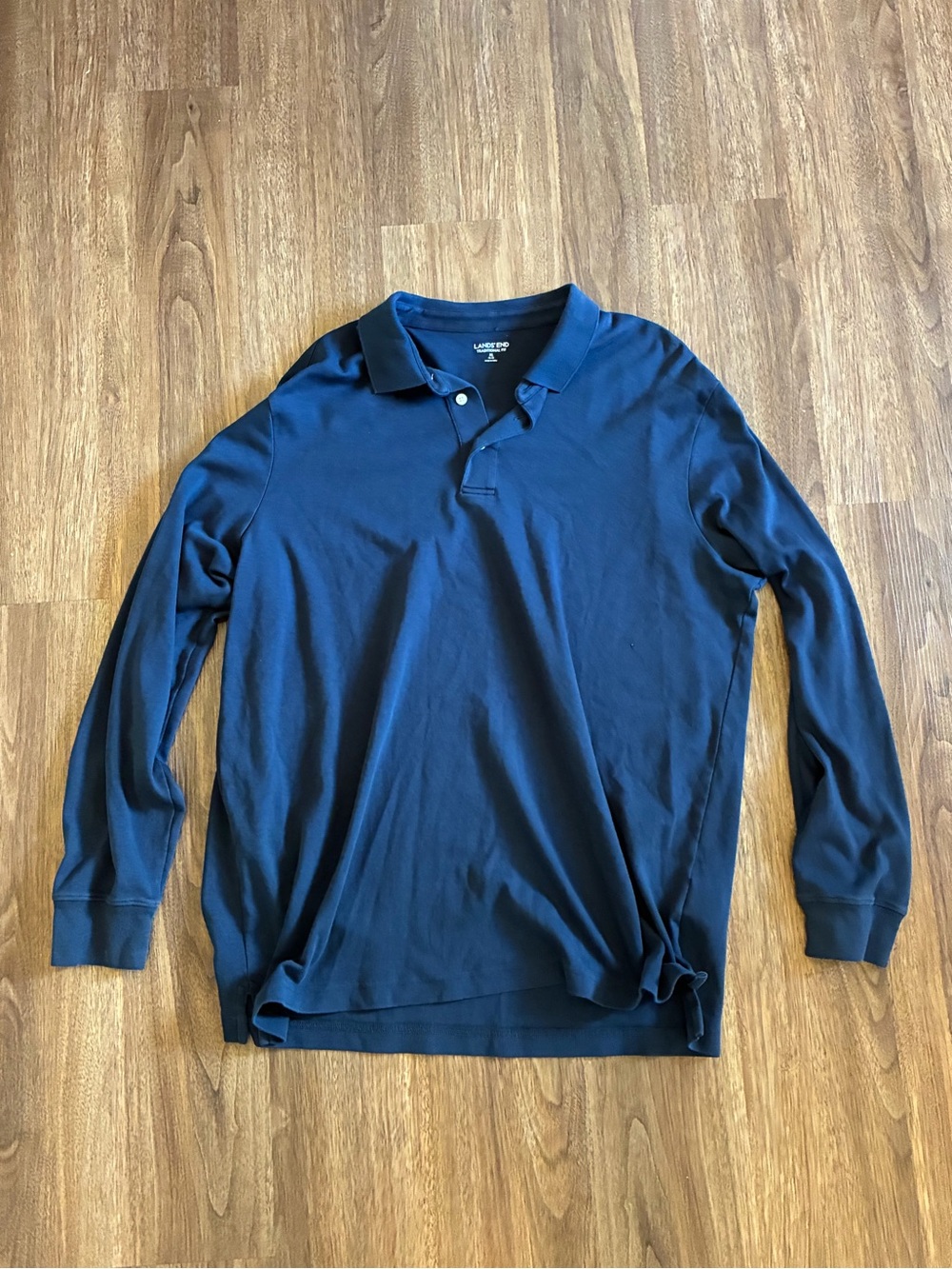 Lands' End Men’s Blue Long Sleeve Polo Shirt Traditional Fit Size XL